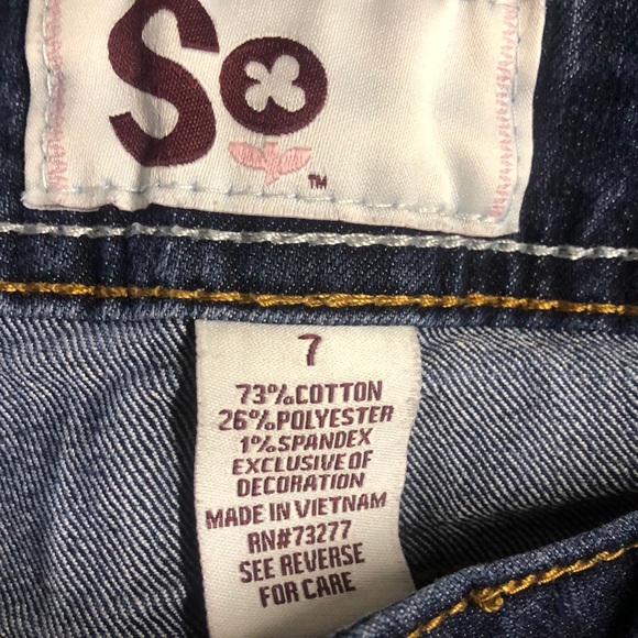 SO Size 7 dark blue jeans. Zipper and crotch measurements are in photos. - Picture 4 of 7